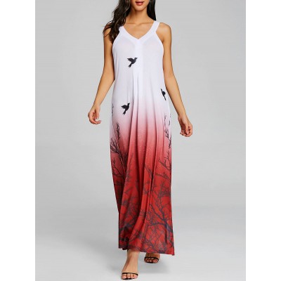 Printed Cut Out Ombre Color Maxi Dress